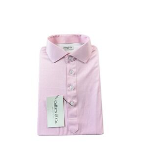 Collars & Co Pink White Houndstooth Dress Collar Men's Polo Shirt Small NWT